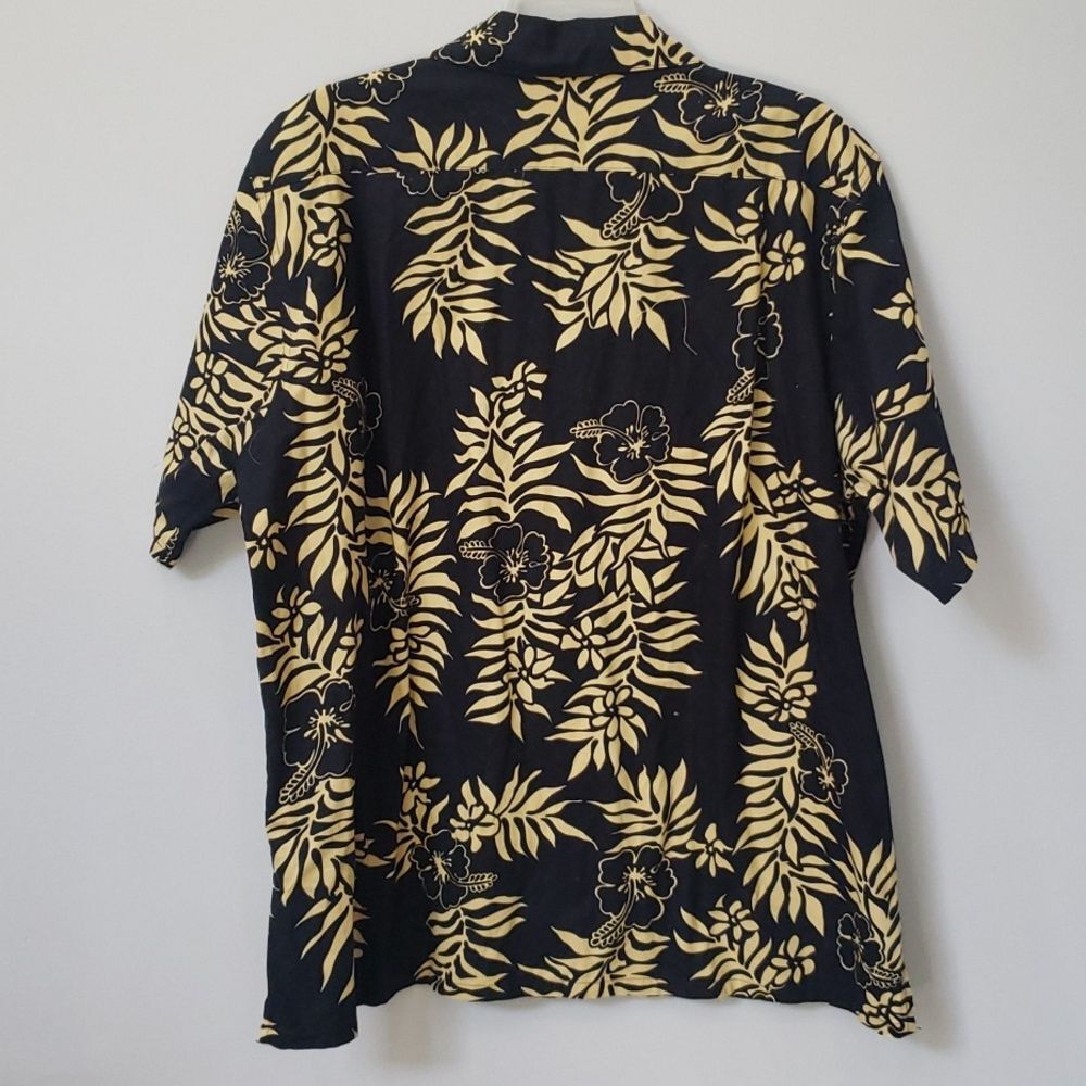Go Barefoot Aloha Shirt Men's L Hawaiian Gold Black 100% Cotton Made In USA - Picture 3 of 6